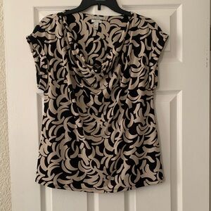 Dana Buchman Black and Cream Cowl Neck Blouse